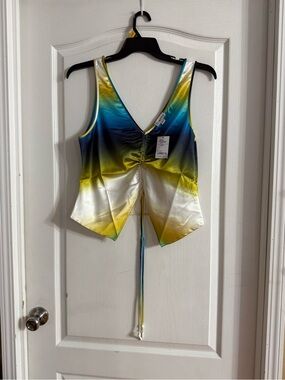 The Drop Jason Cinched Front Silky Satin Ombré Tank NWT M. JN-64